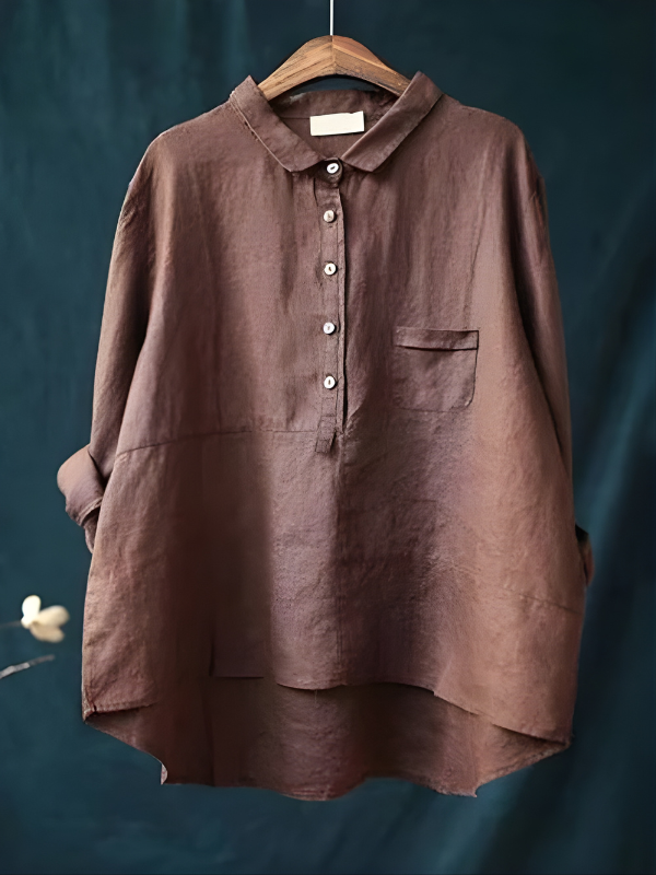 Bianka Popover Linen Shirt in Rust Red