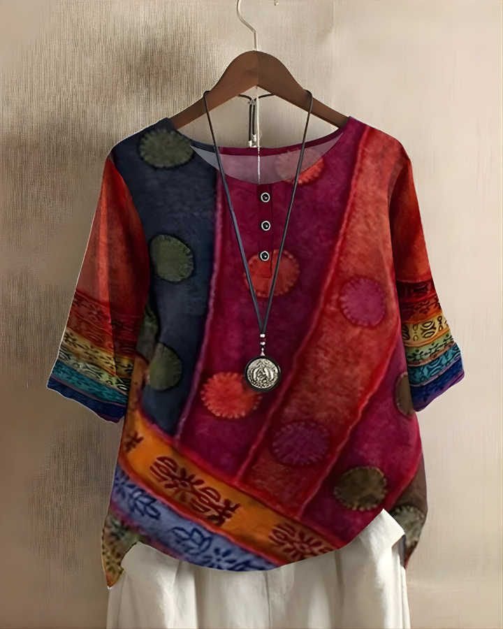 Birgit Patchwork Print Top in Red