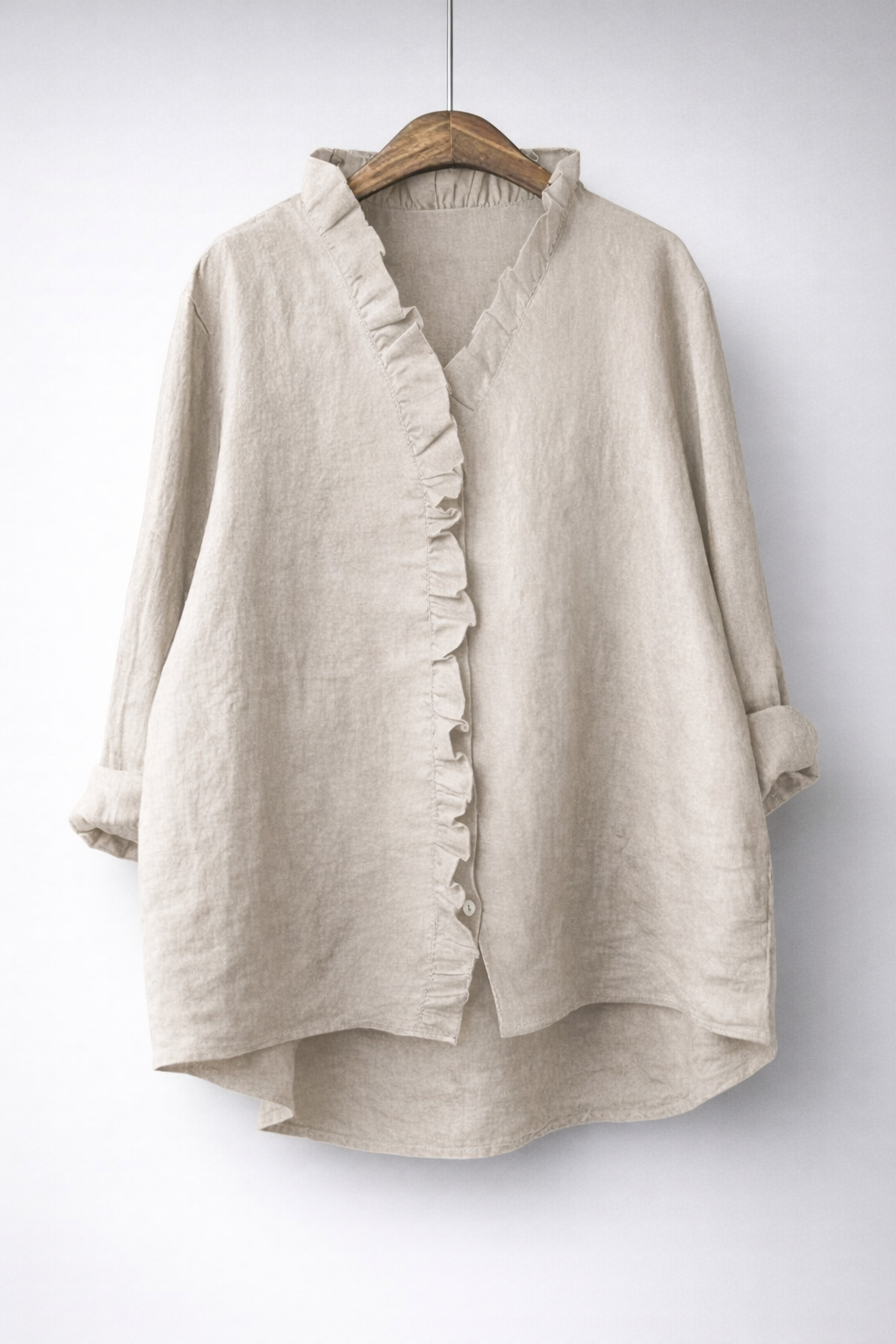 Luisa Elegant Ruffled Linen Blend Shirt