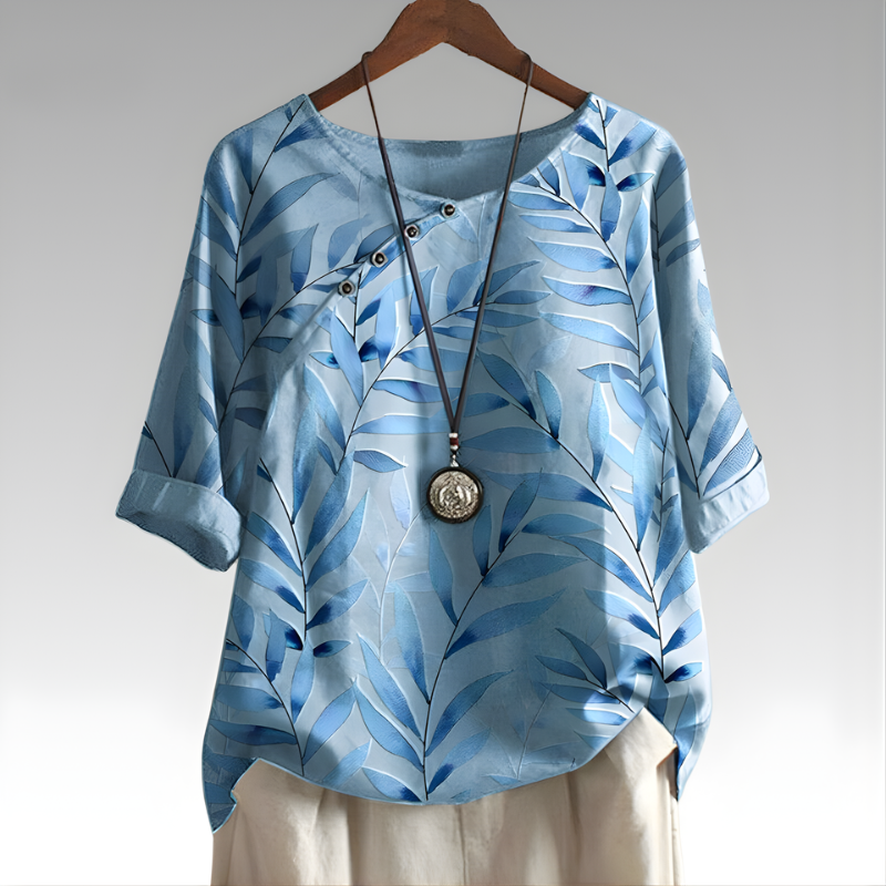 Brea Leaf Print Top in Blue