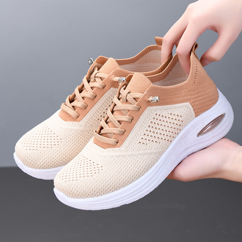 Bree Two-Tone Knit Sneakers in Beige