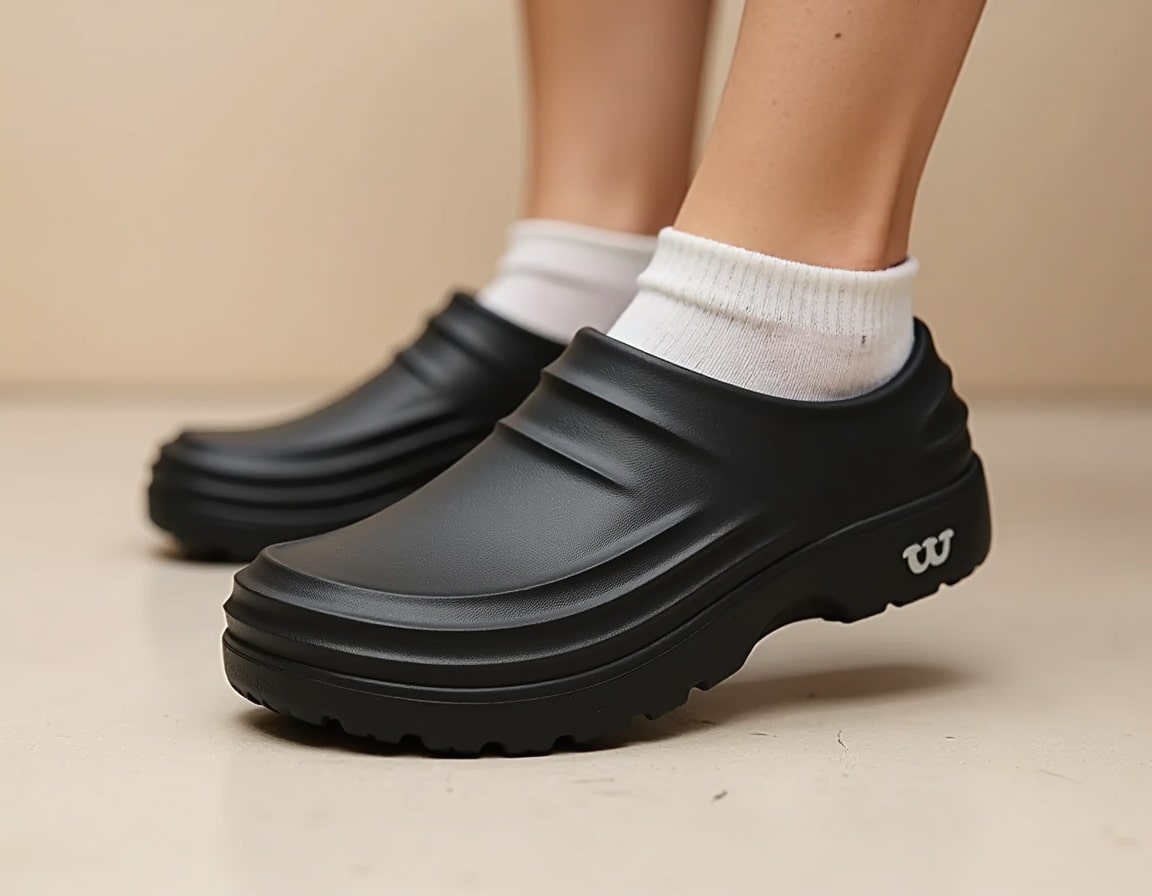 Bridie Ridged Platform Clogs in Black