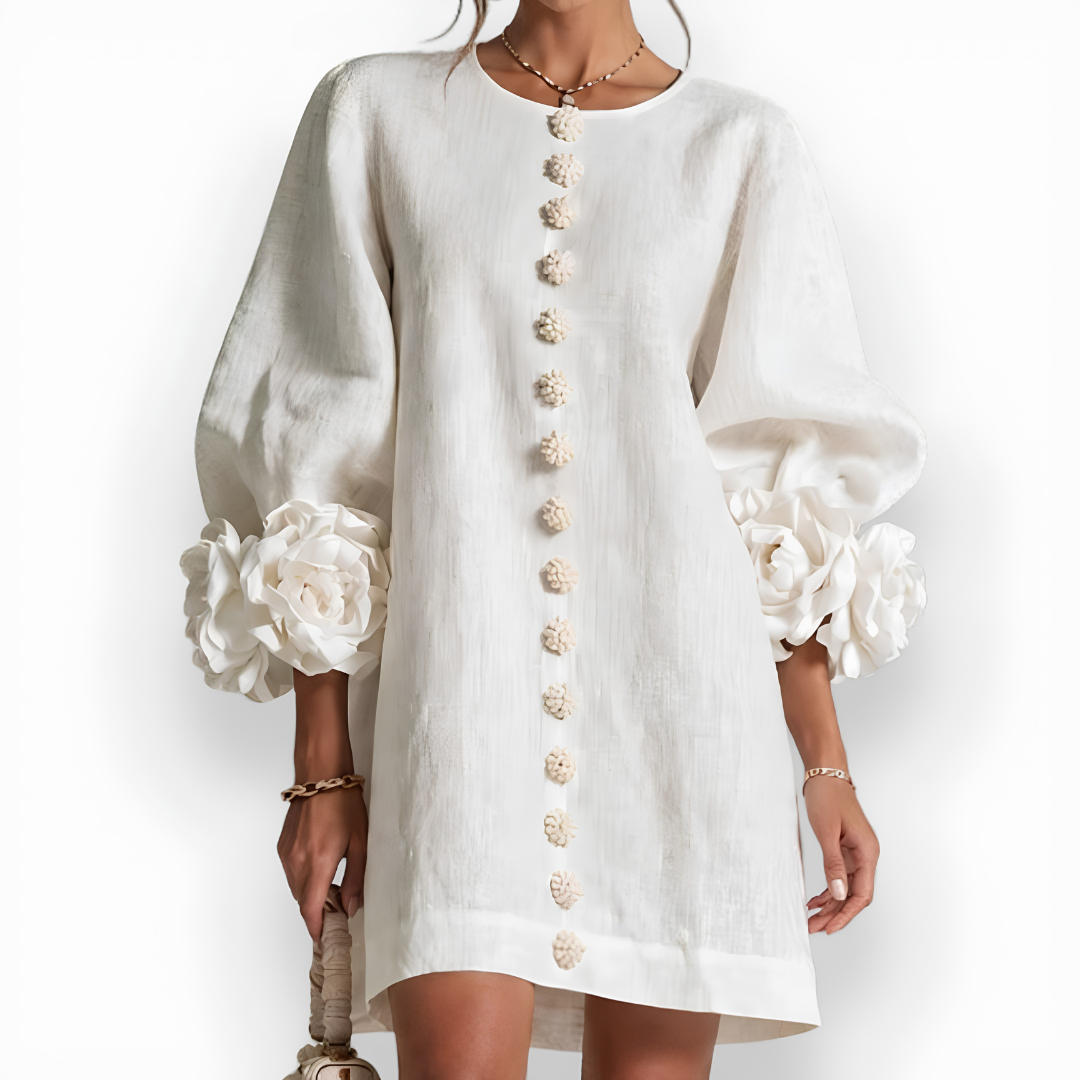 Brigid Rosette Cuff Shift in White
