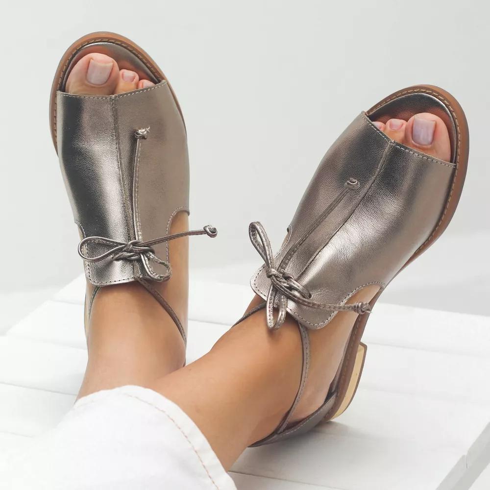 Bronwen Tie-Front Peep-Toe Sandals in Gunmetal