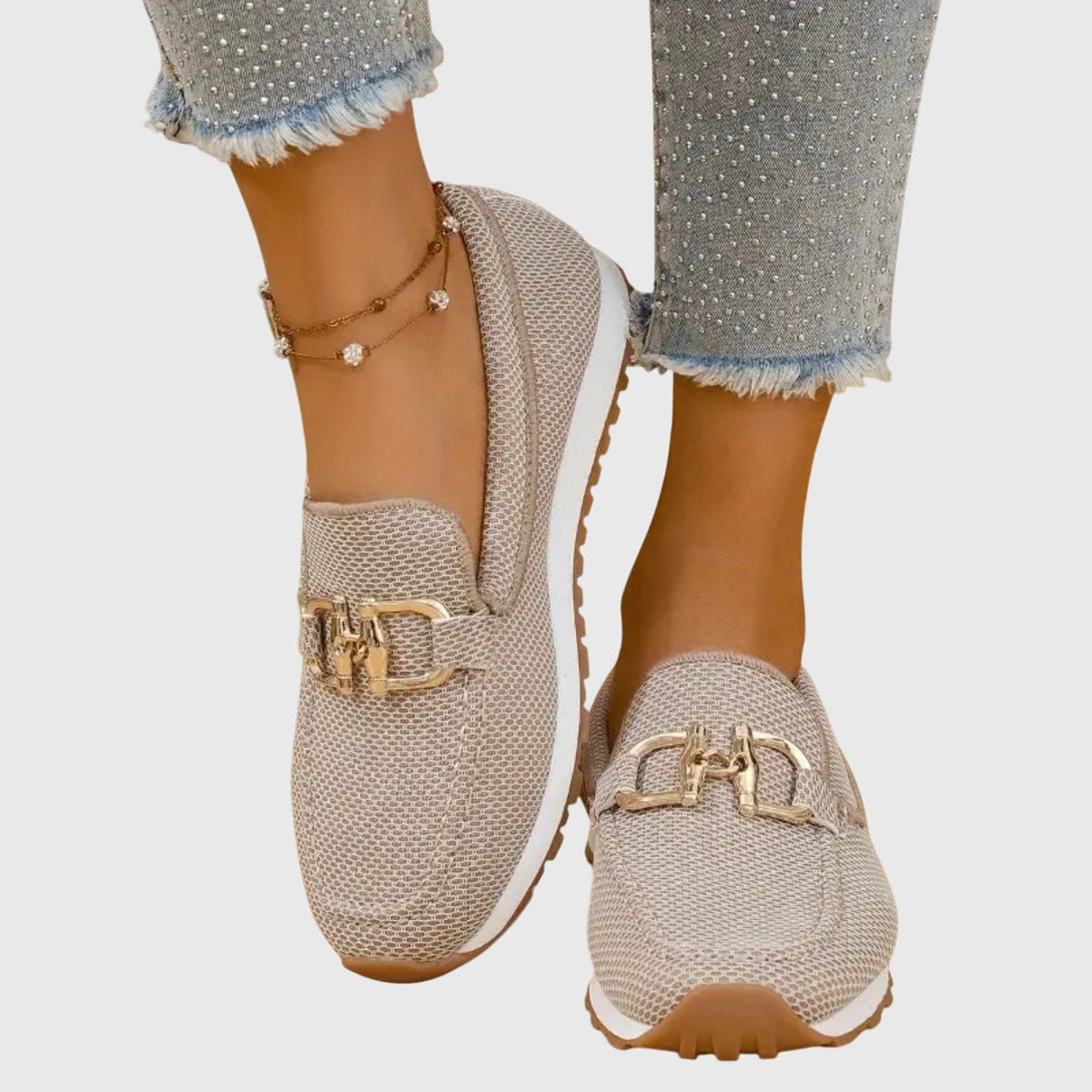 Bunny Buckle Loafer Sneakers in Beige
