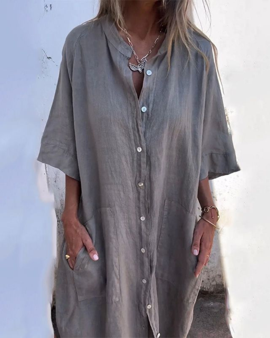 Cady Button-Through Shirt Dress in Gray