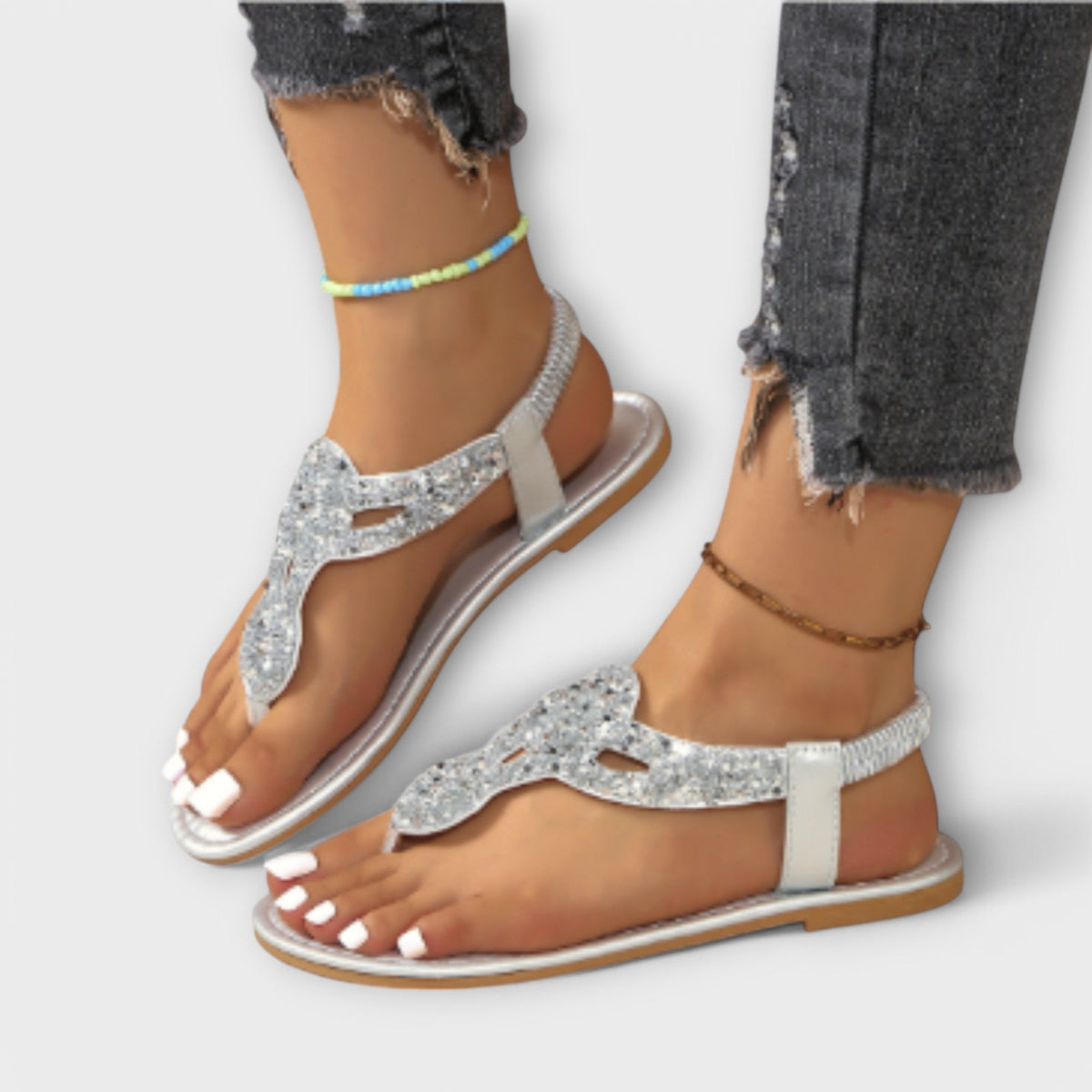 Caitlin Sparkle Toe-Post Sandals in Silver