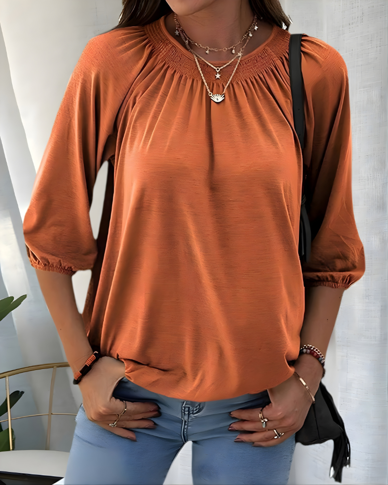 Camelia Gathered Neck Tee in Orange