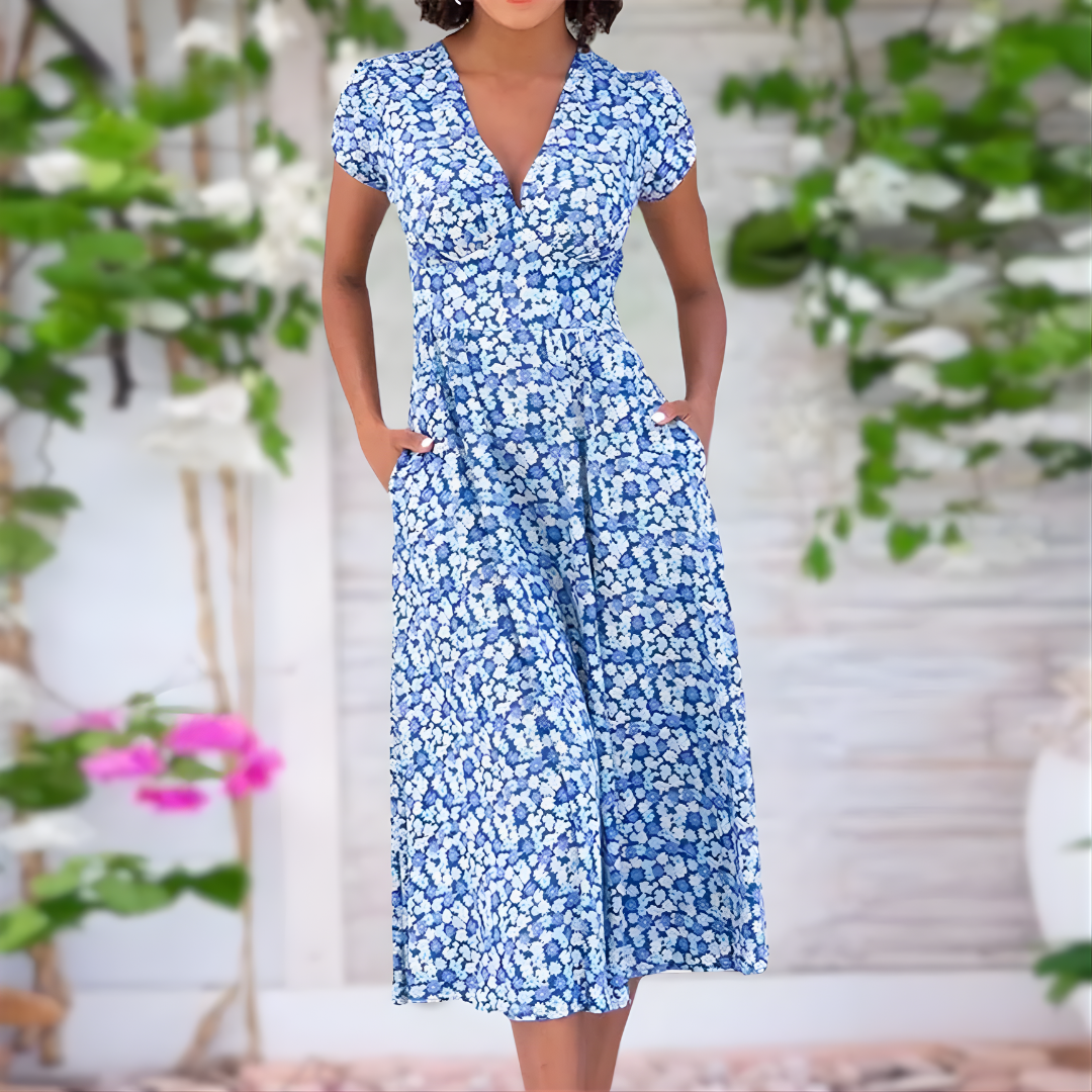 Candela Floral Midi Dress in Blue