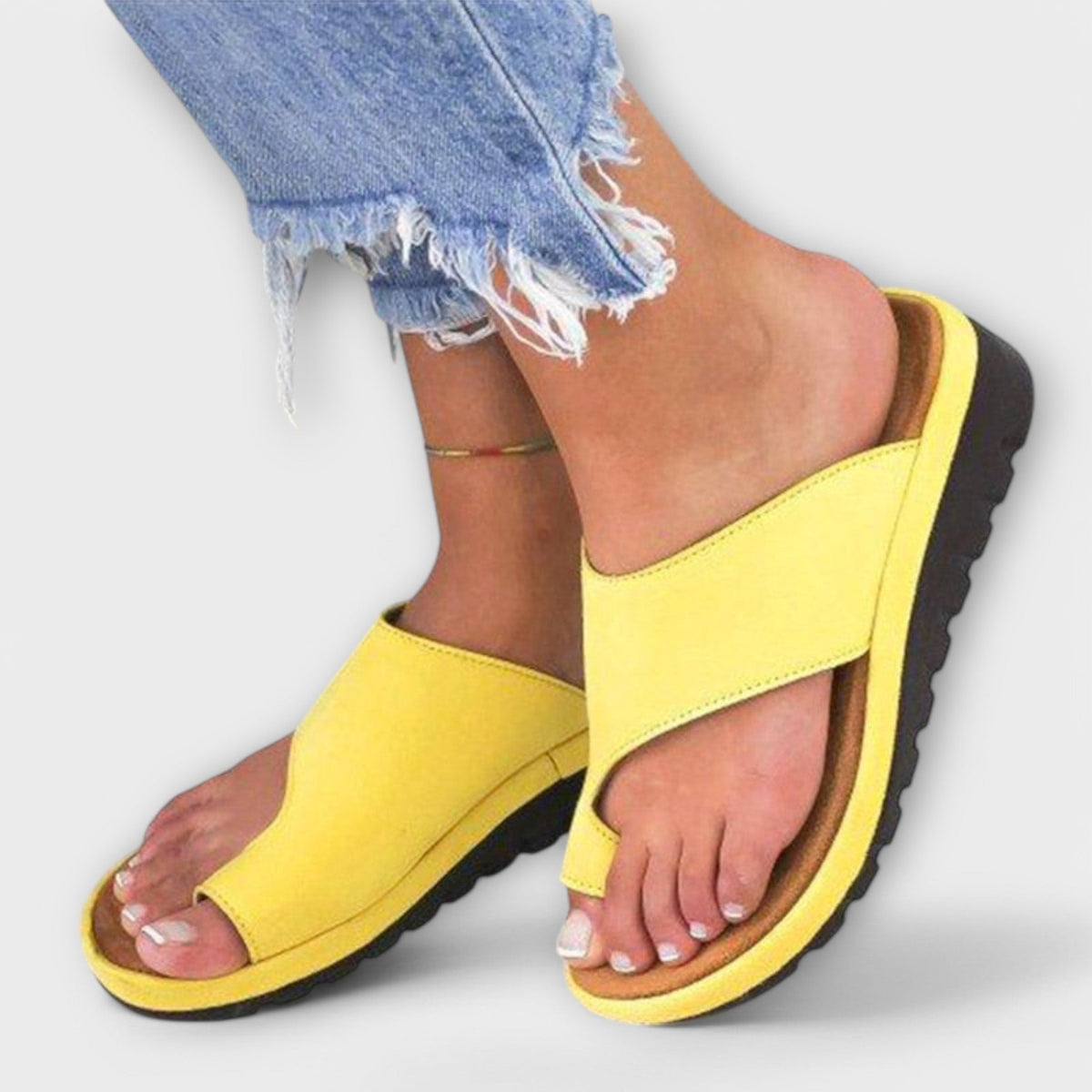 Candice Toe-Loop Slides in Yellow