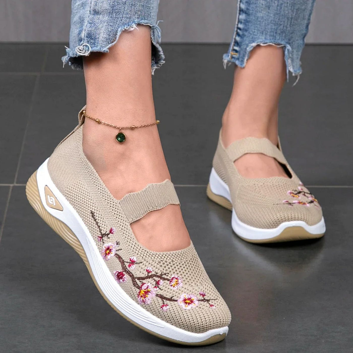 Caoimhe Knit Mary Janes in Beige