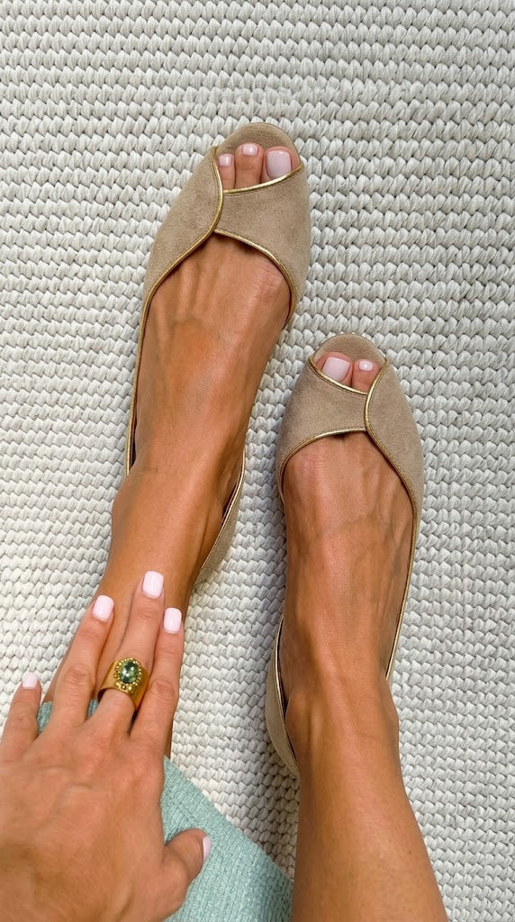 Capucine Cut-Away Peep-Toe Flats in Beige