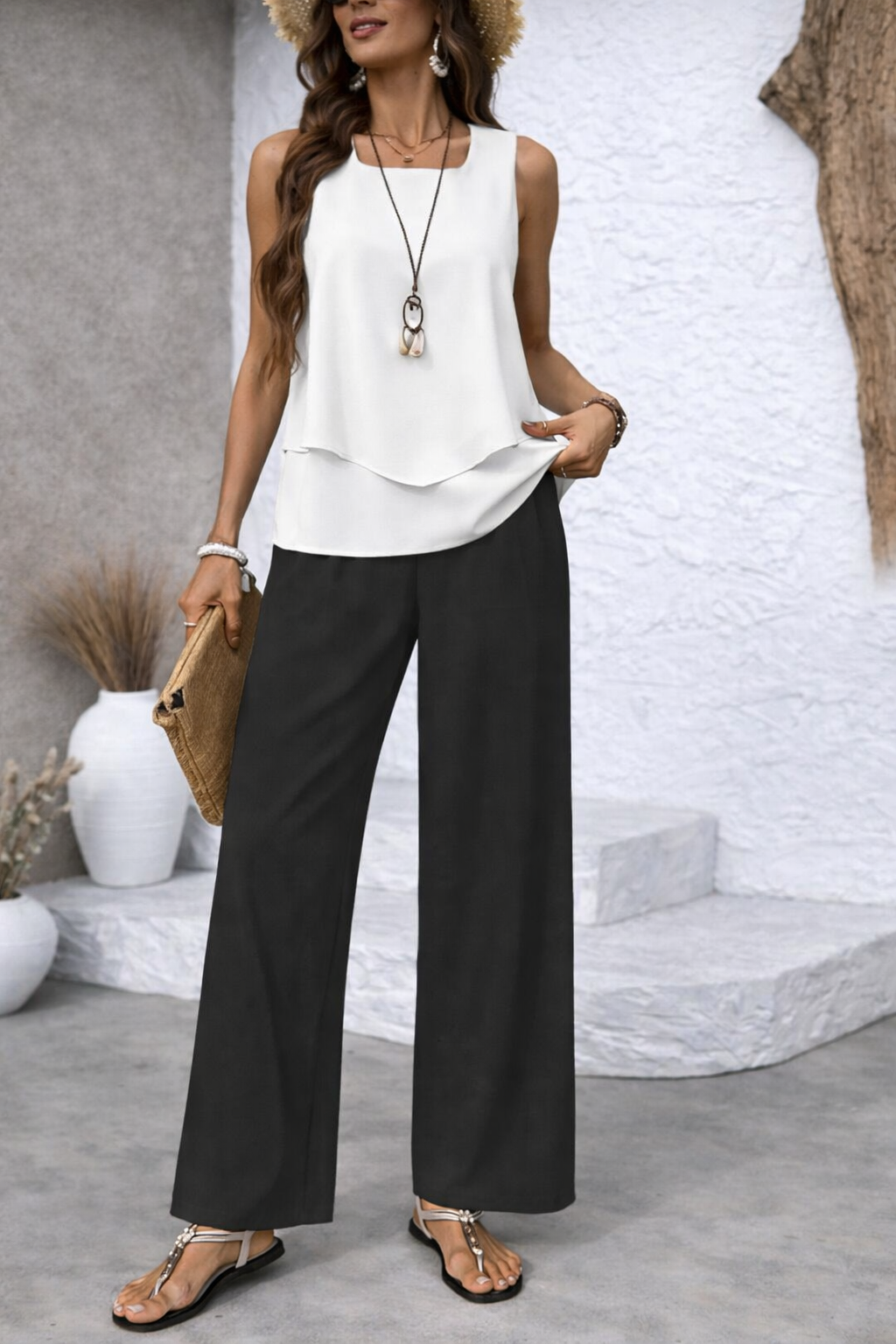 Cari Contrast Tank Set in Black