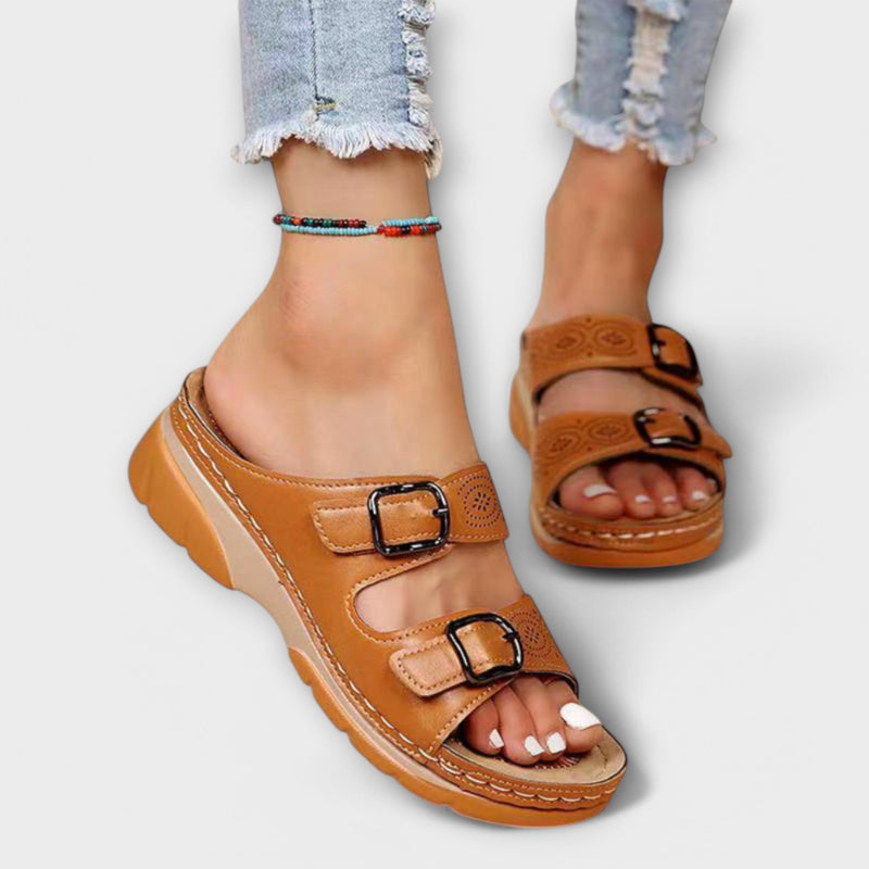 Carla Double Buckle Slides