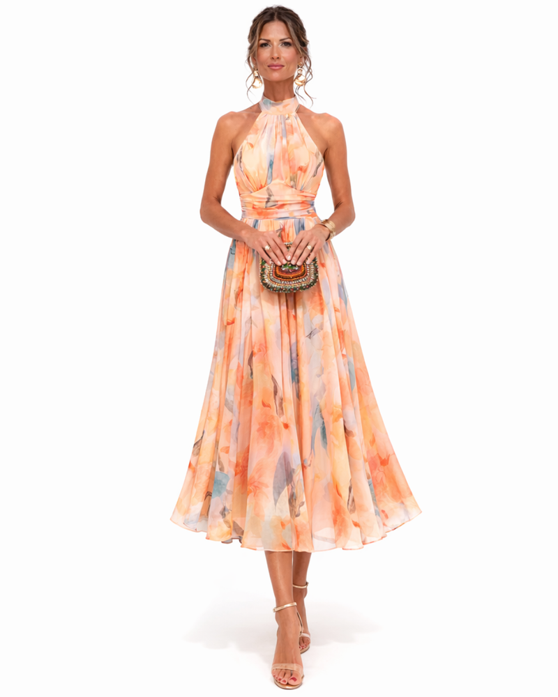 Carmela Watercolour Halter Dress