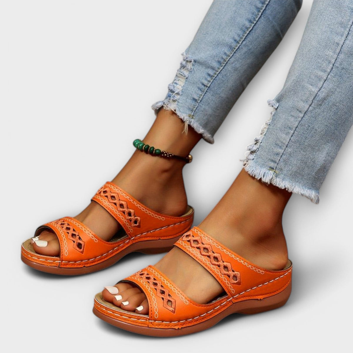Carmen Stitched Band Slides in Orange