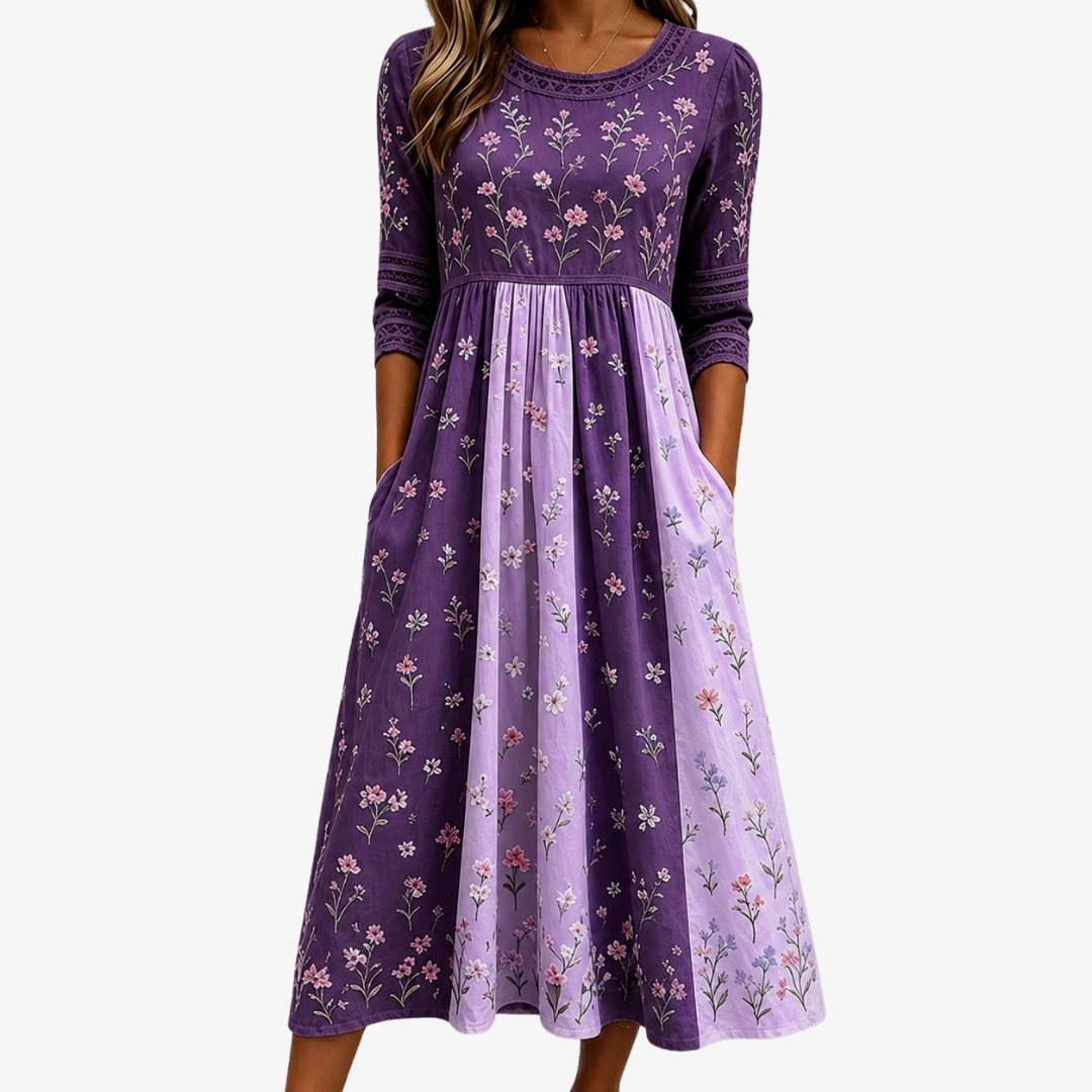 Carmen Two-Tone Wildflower Dress in Purple