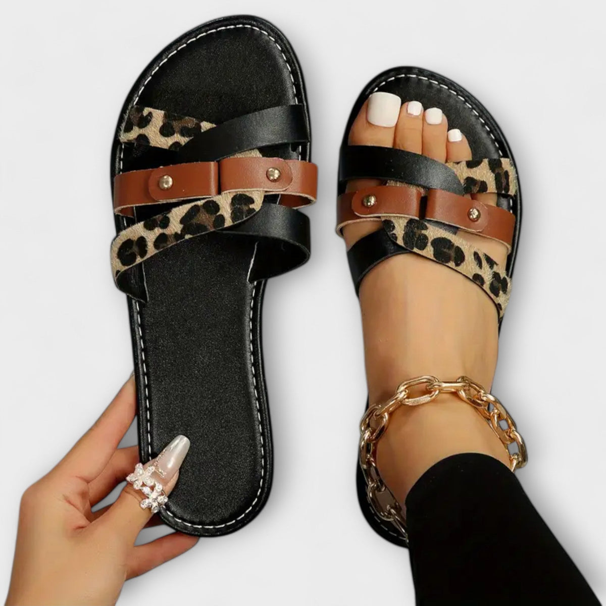 Carrie Animal Print Slides in Black