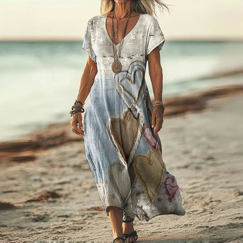 Caryn Heart Print Dress in Multicolor