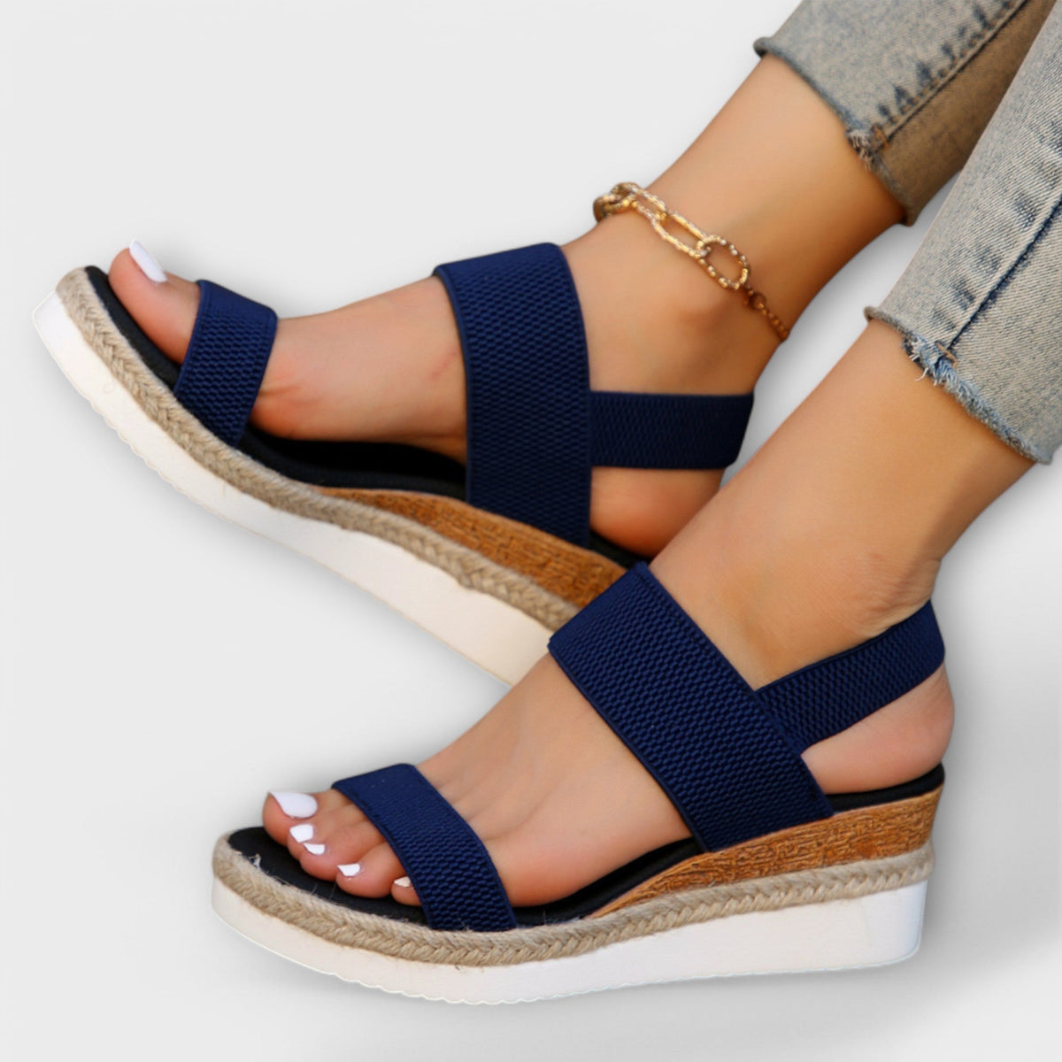 Catherine Elastic Wedge Sandals in Blue