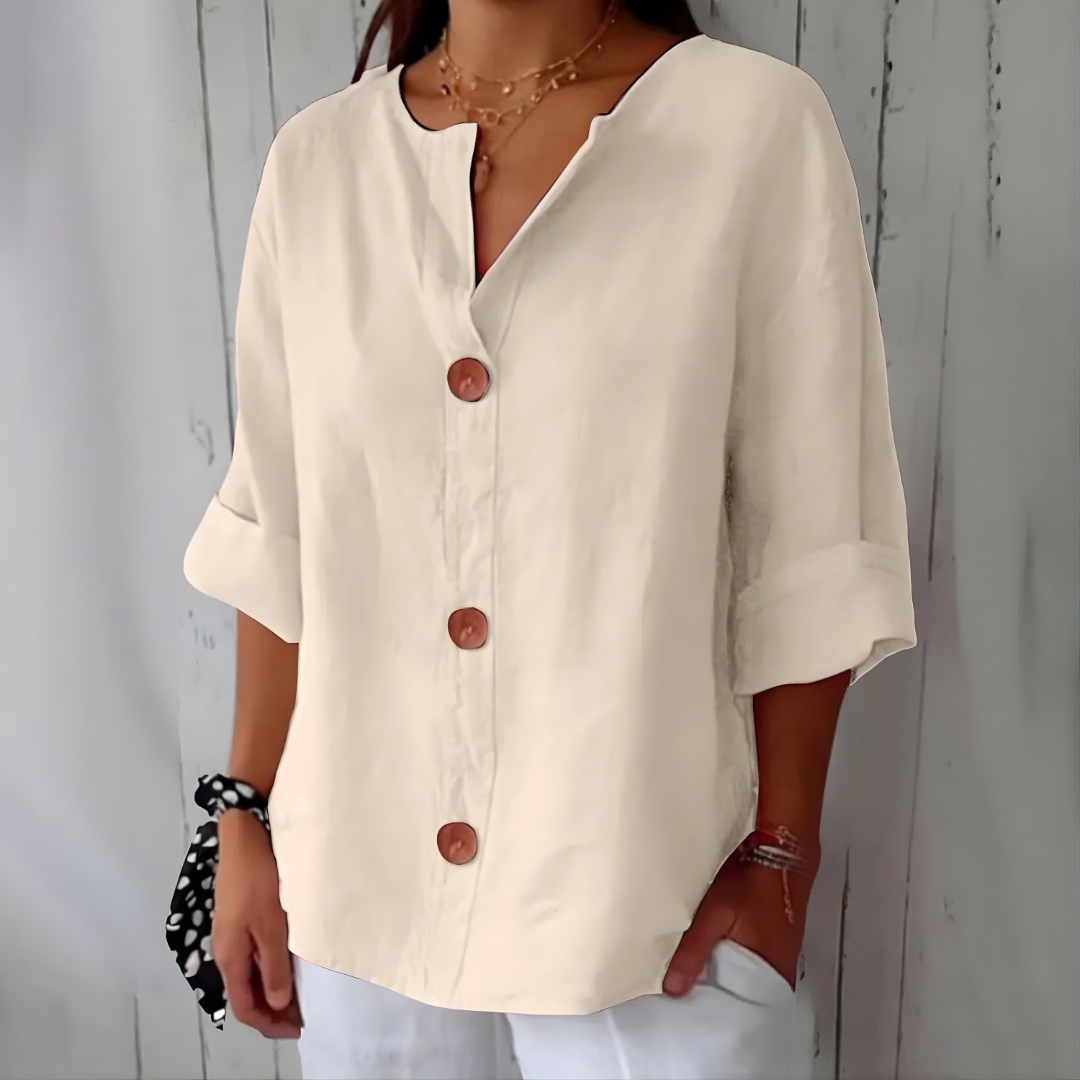 Chantale Three-Button Blouse in Beige