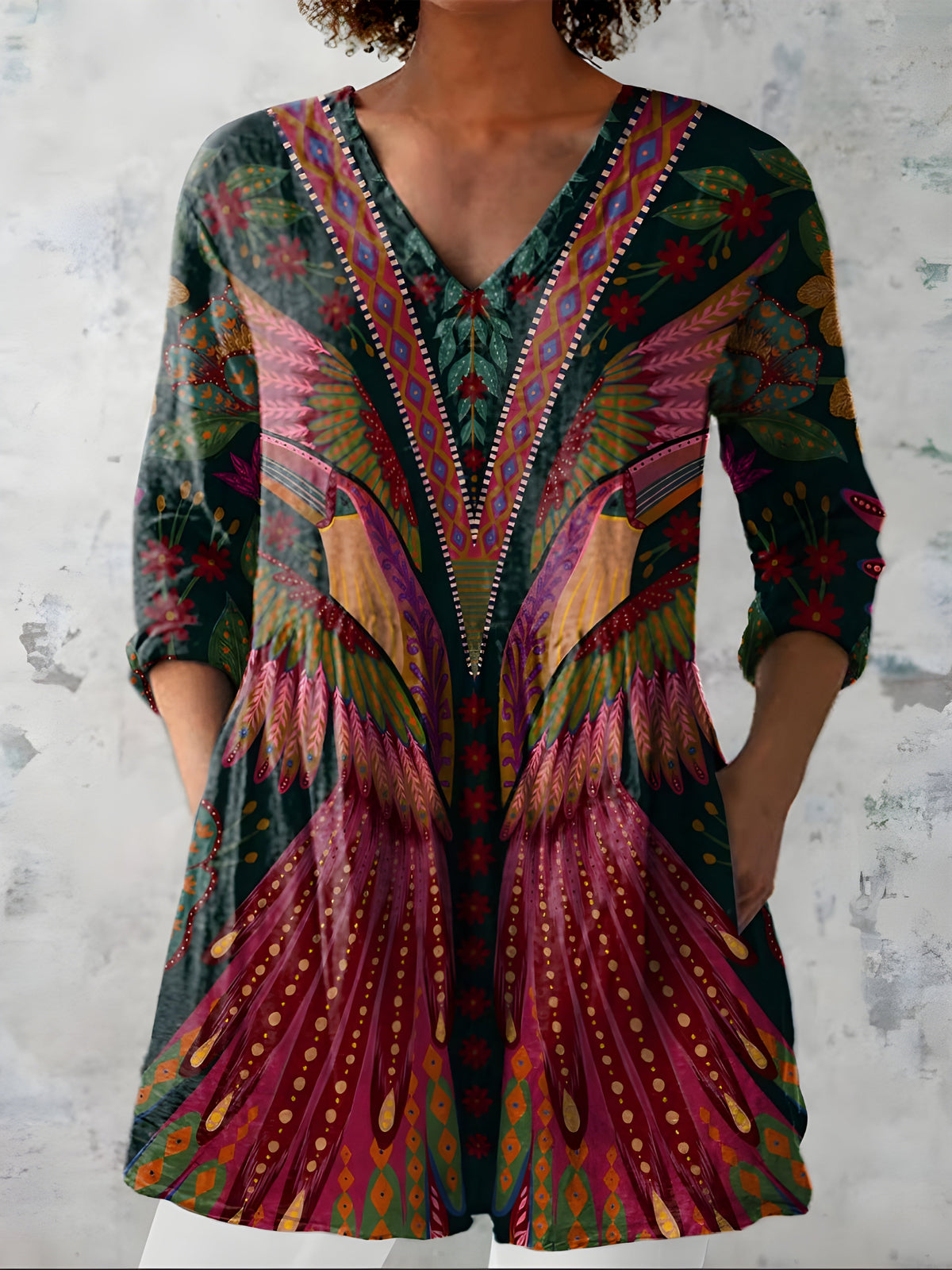 Cheri Feather Print Tunic in Multicolor