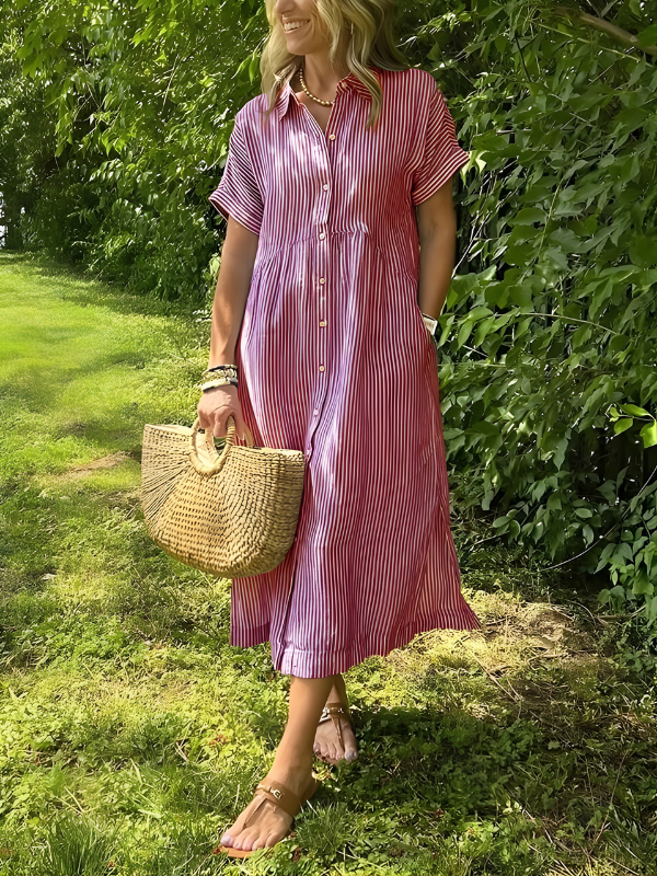 Chiara Striped Shirt Dress in Red