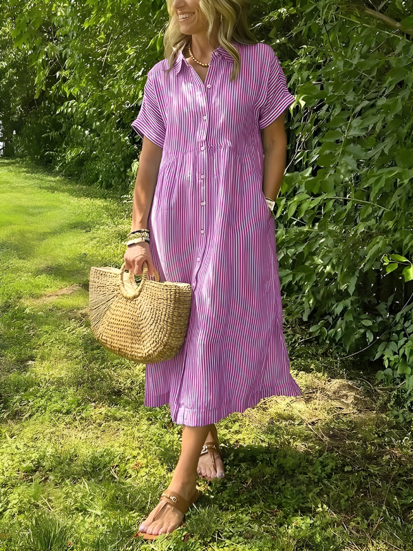 Chiara Striped Shirt Dress in Pink