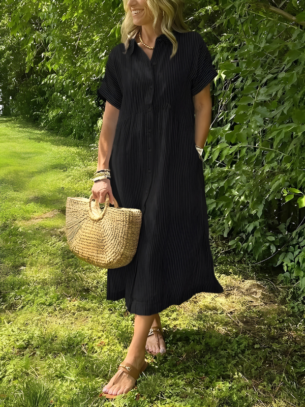 Chiara Striped Shirt Dress in Black