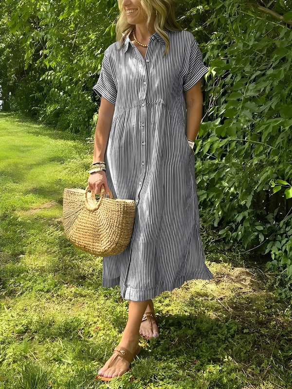 Chiara Striped Shirt Dress in Grey