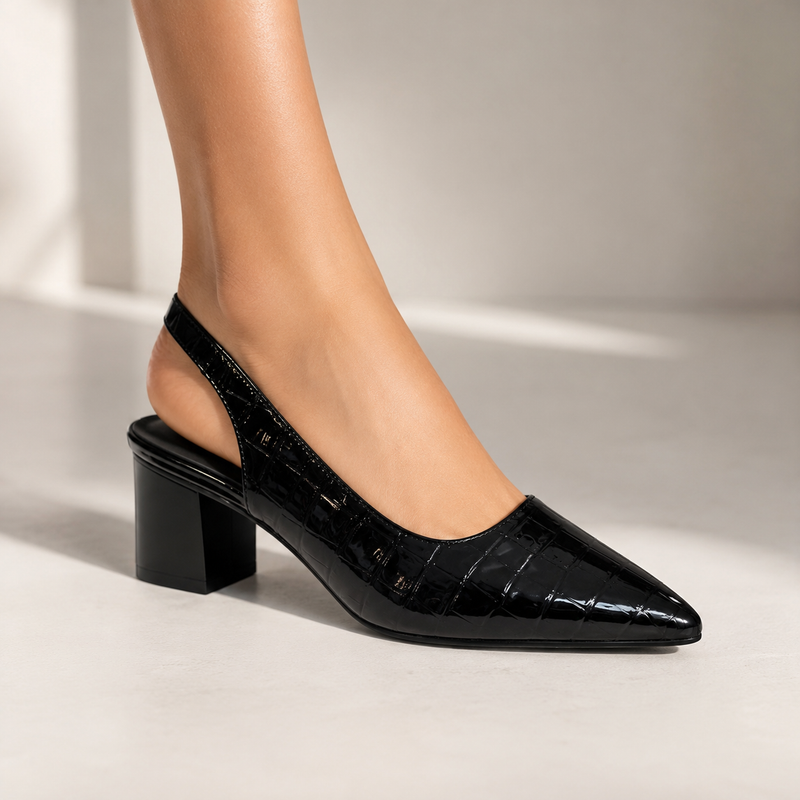 Chloe Croc-Look Slingback Heels