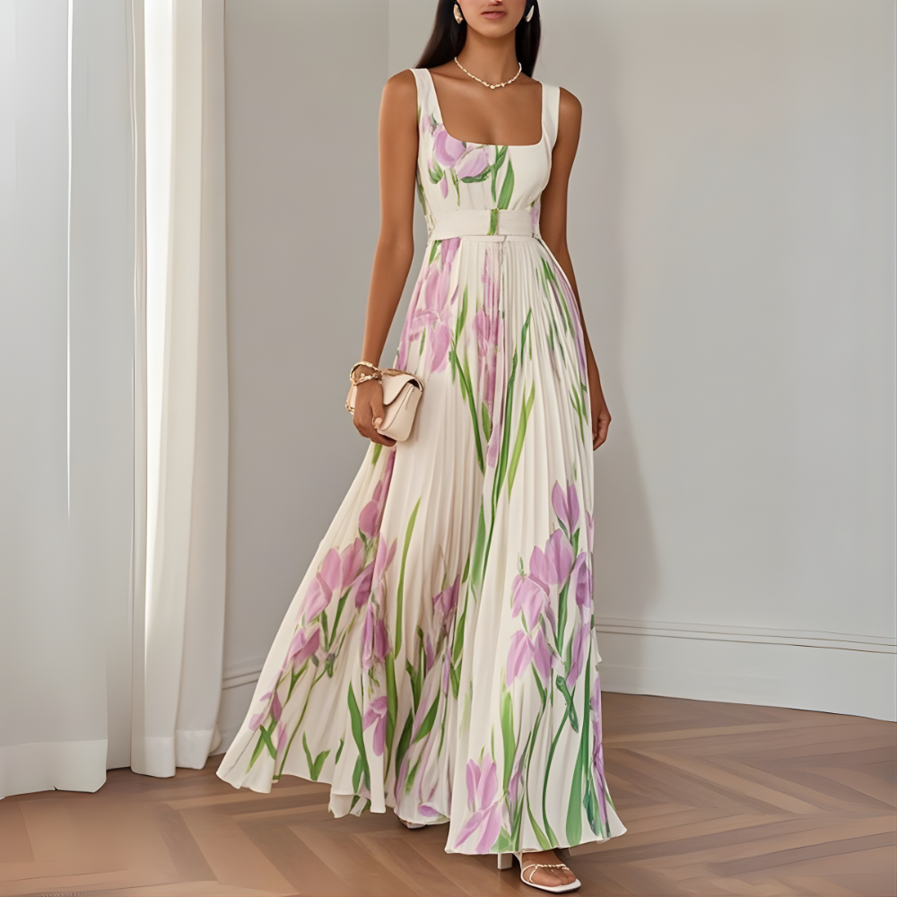 Ciannait Pleated Floral Maxi in White