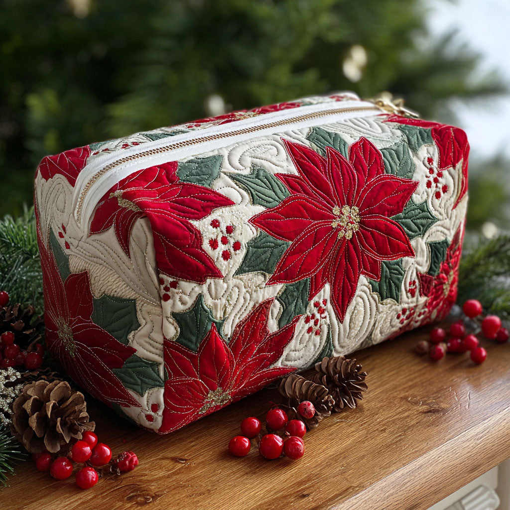 Ciera Poinsettia Quilted Pouch in Red