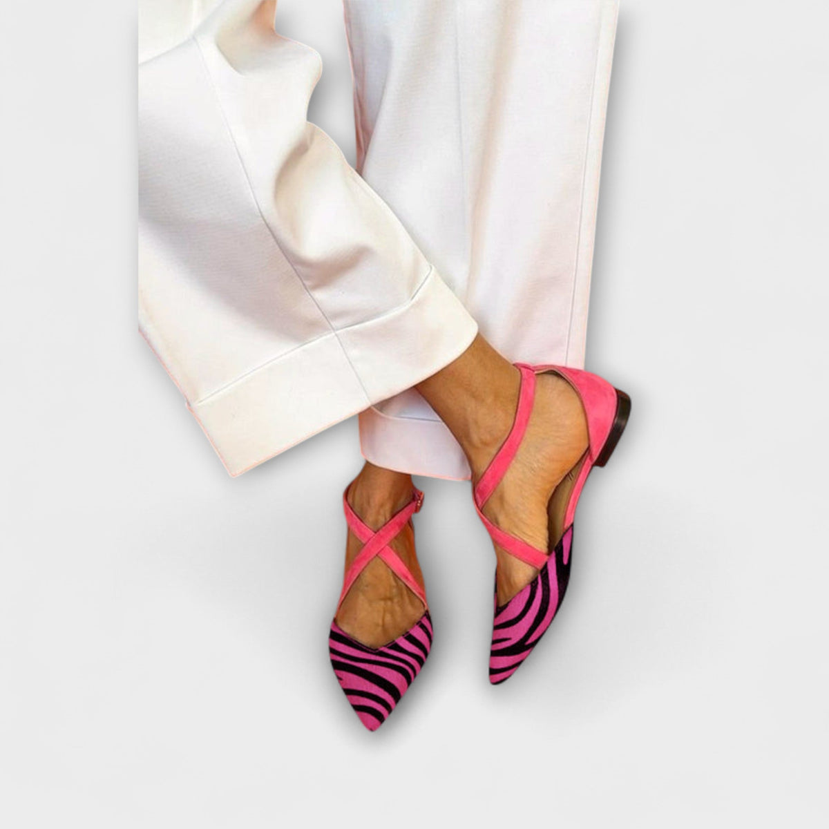 Clarissa Pointed Print Flats in Pink