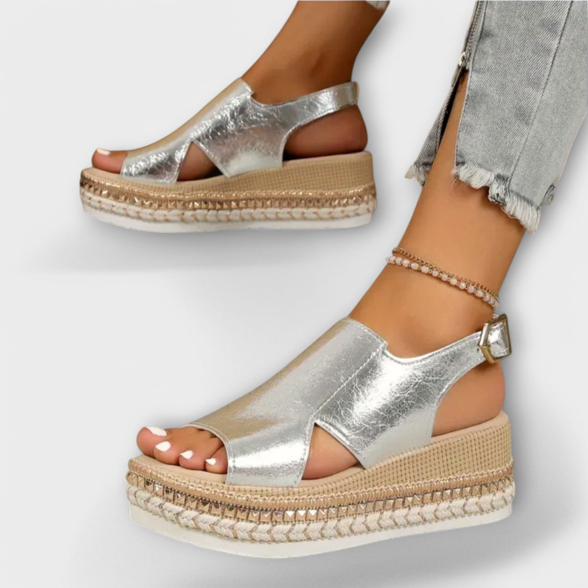 Claudia Croc-Look Platform Sandals in Silver