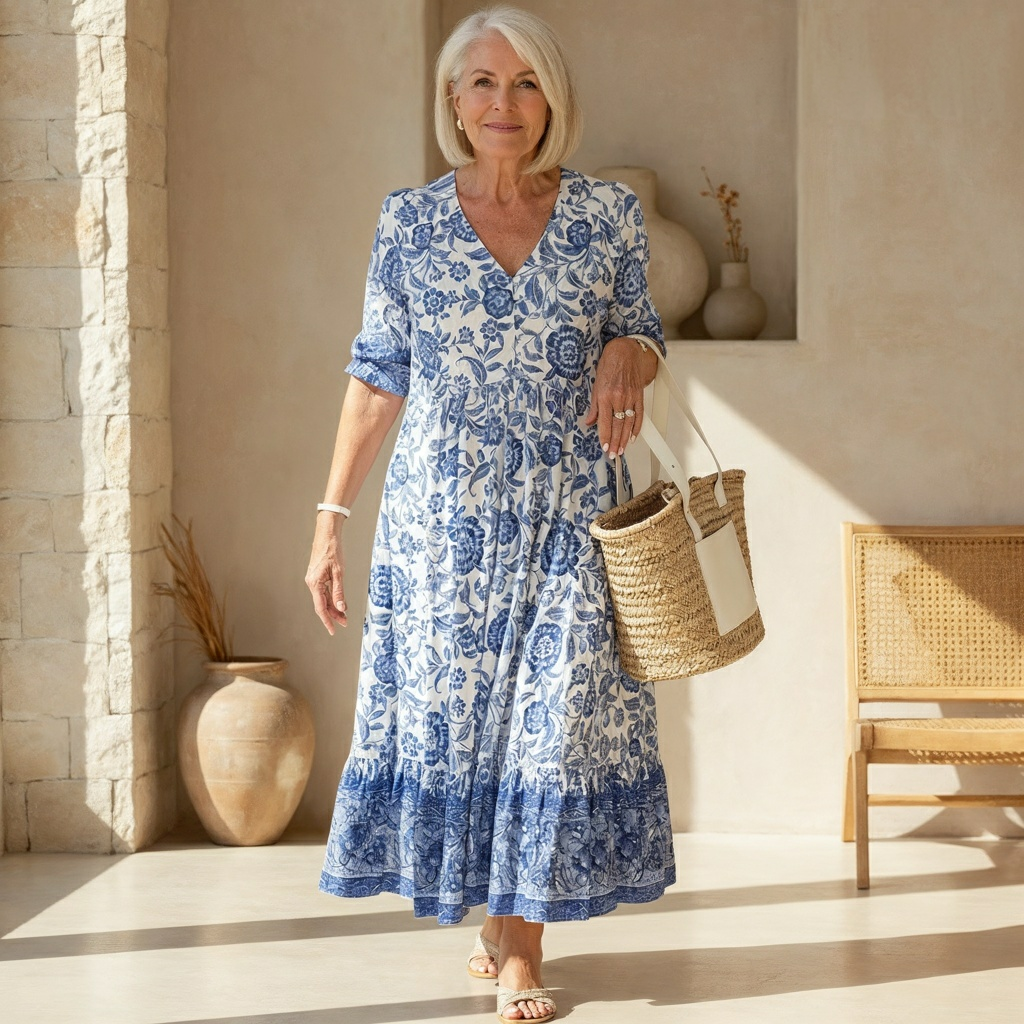 Cleodie Paisley Tiered Dress in Blue