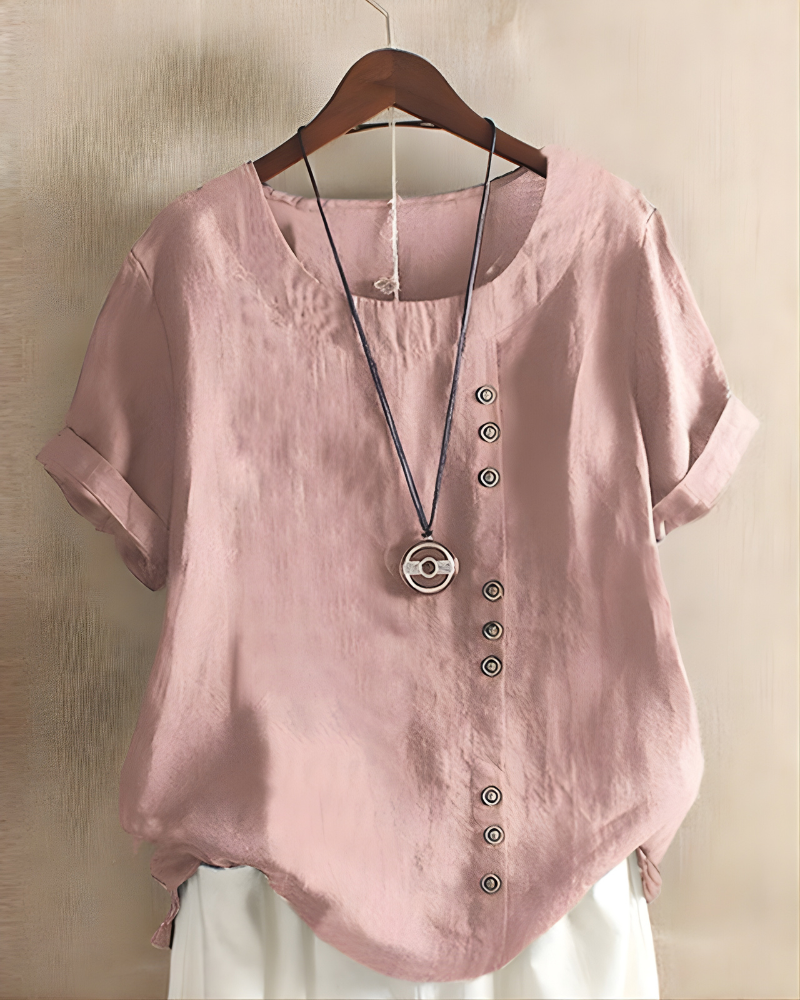 Cordula Button-Detail Tee in Rose