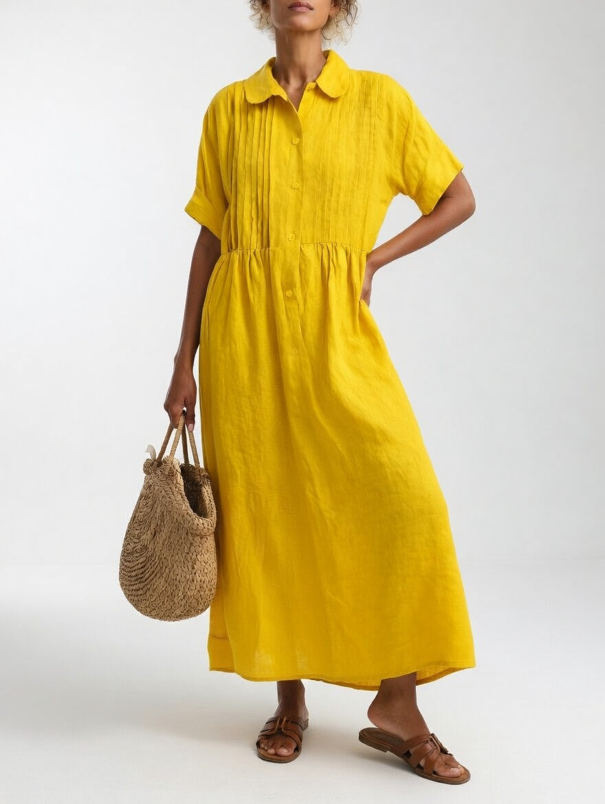 Corisande Pintucked Shirt Dress in Yellow