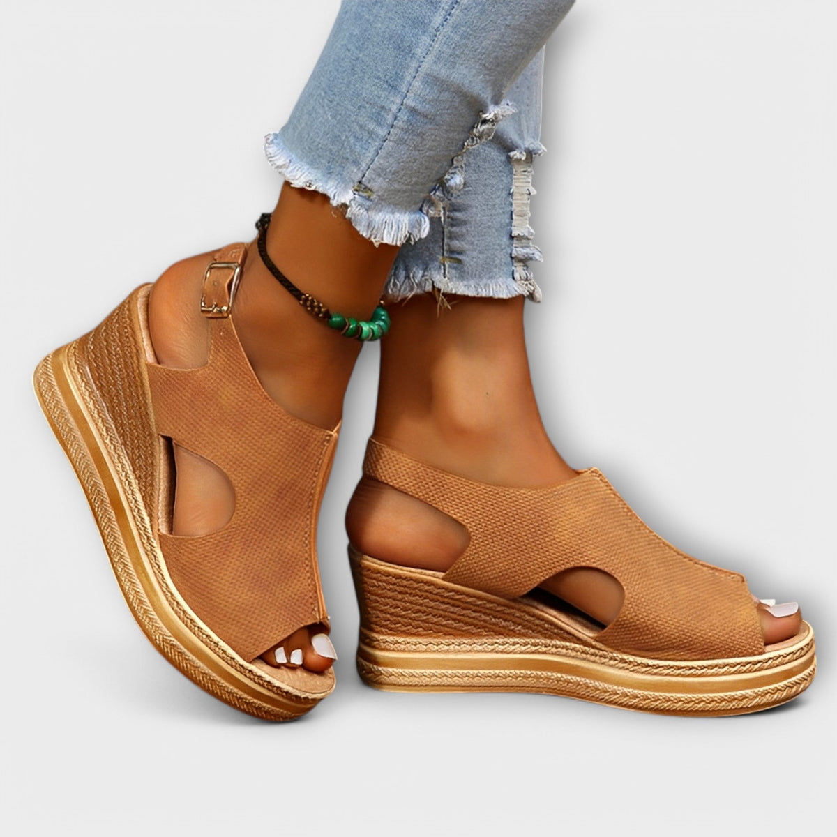 Courtney Shimmer Wedge Sandals in Beige