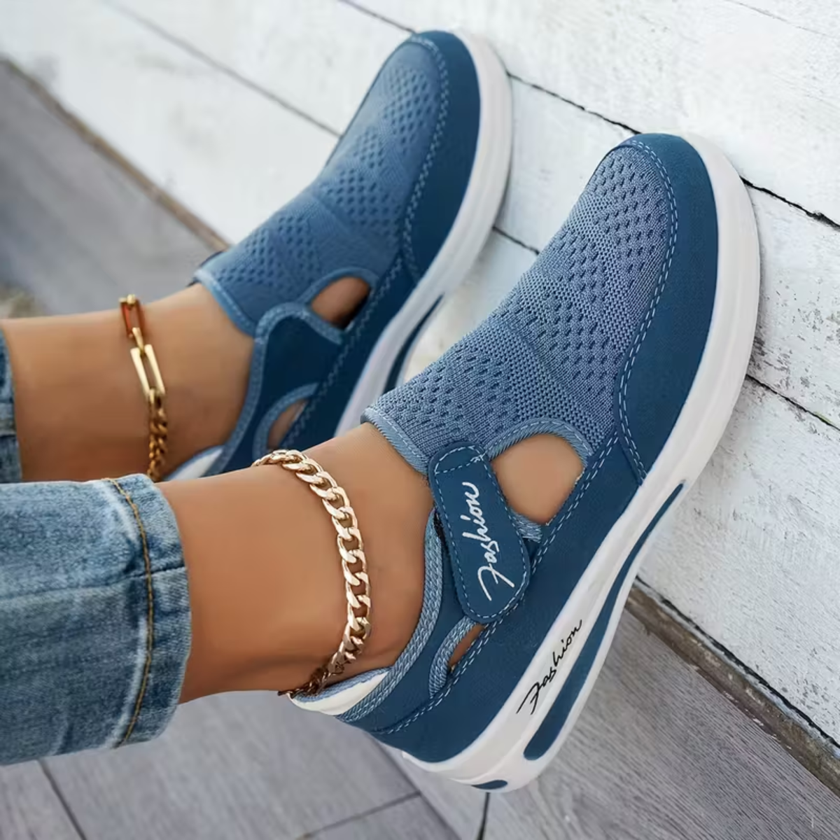 Daniela Knit Strap Sneakers in Blue