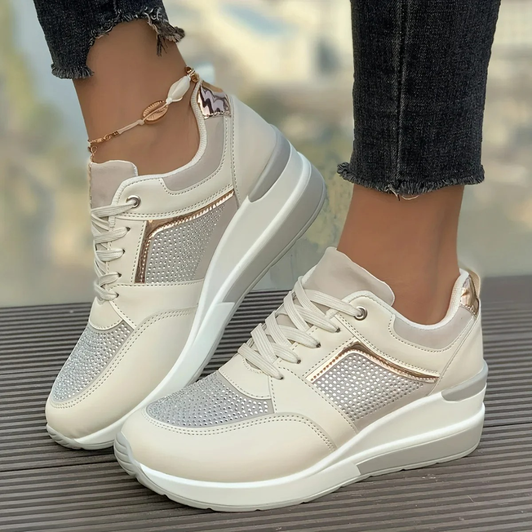 Daria Sparkle Wedge Sneakers in Beige