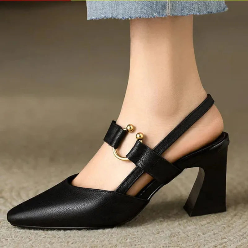 Darlene Slingback Block Heels in Black