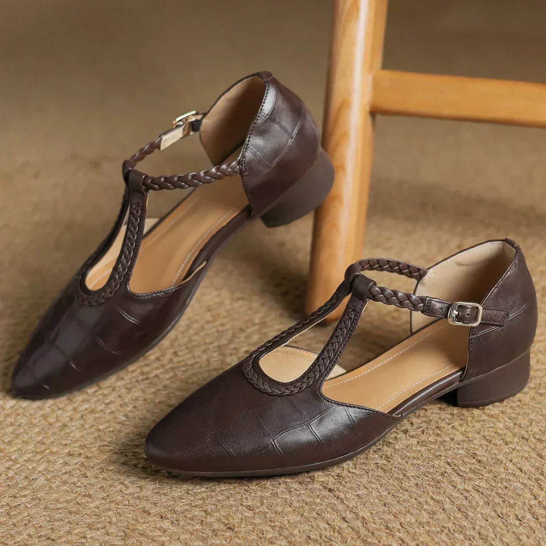 Deena Braided T-Bar Shoes in Brown