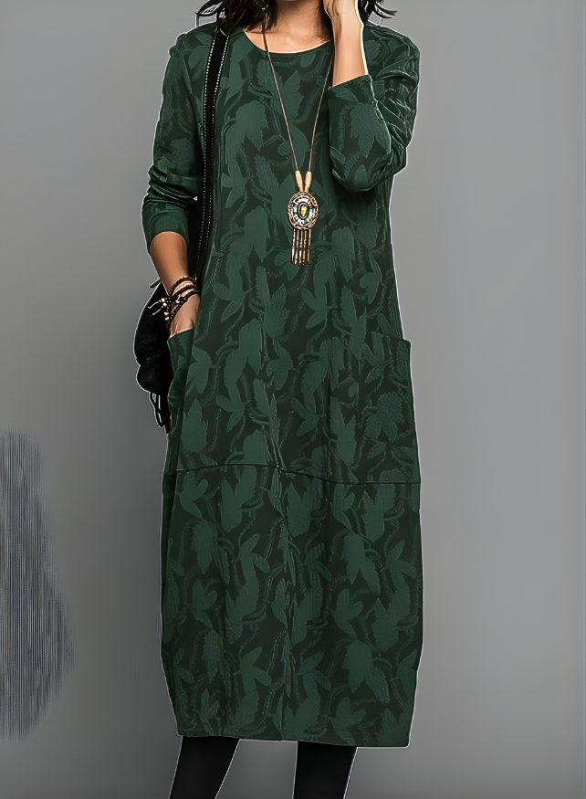 Delfine Jacquard Cocoon Dress in Green