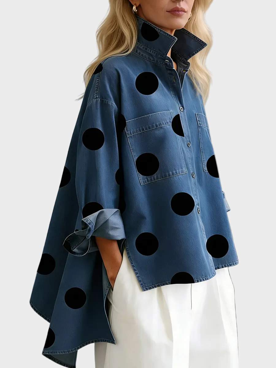 Delphina Spotted Denim Shirt in Blue