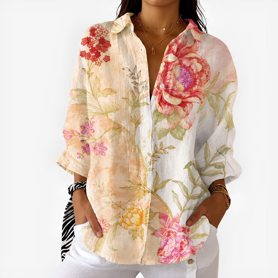 Delta Peony Print Shirt in Orange