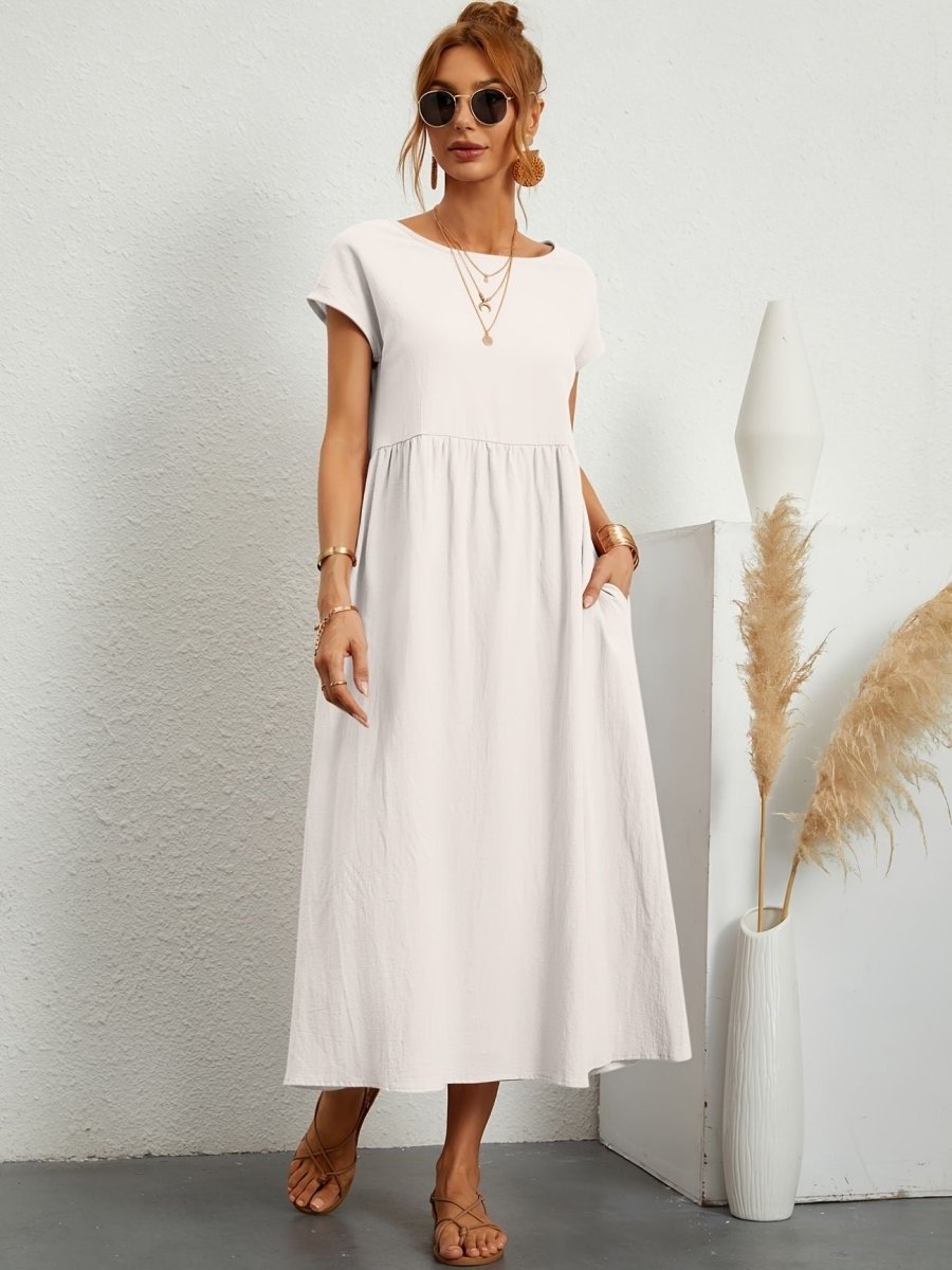 Deodata Gathered Midi Dress in White