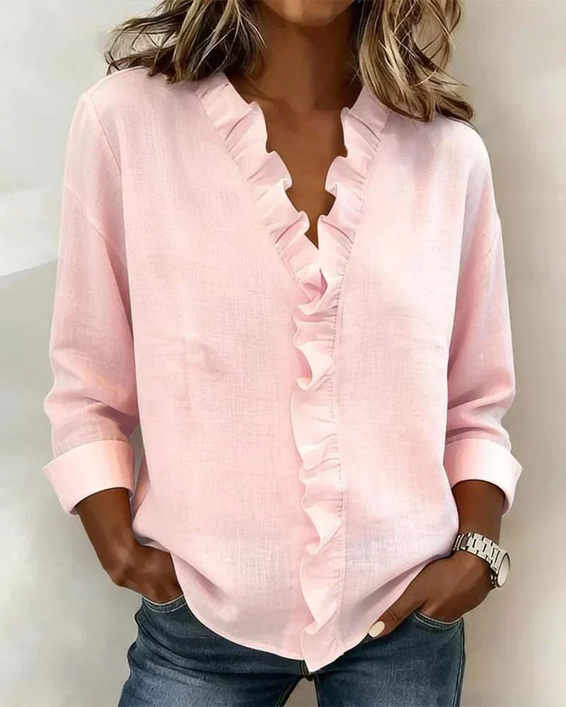 Desma Ruffle-Front Blouse in Pink