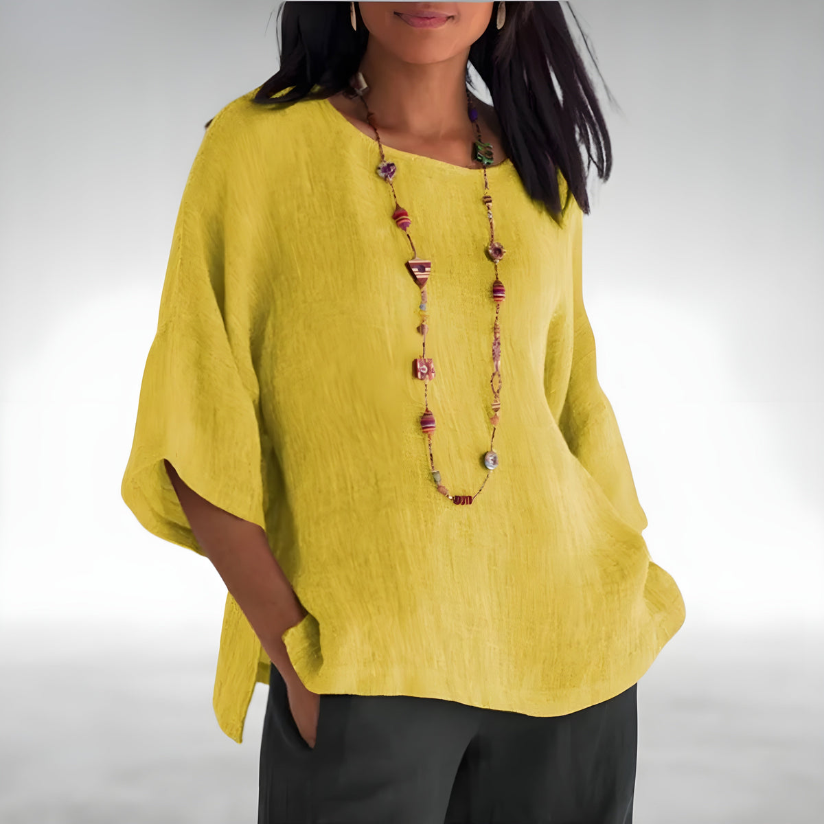 Diamond Boxy Linen-Look Top in Yellow