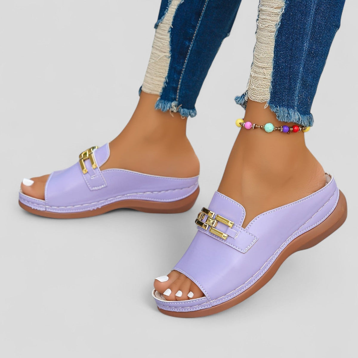 Diane Chain Detail Mules in Purple
